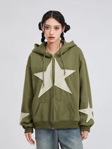 Women's Y2K Star Print Zip-Up Hoodie