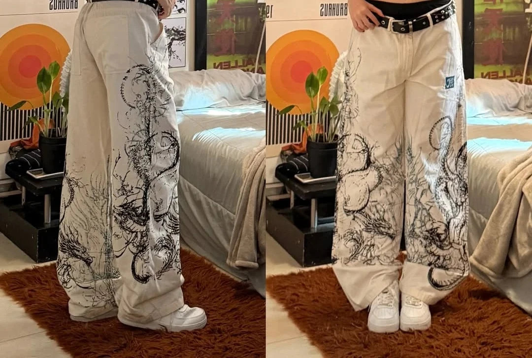 Pink Dragon Streetwear Gothic Baggy Jeans