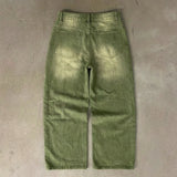 Y2K Street Matcha Denim Jeans Pocket Green 6 Ball Embroidery Denim Pants London High Street Trend Streetwear Unisex Baggy Jeans