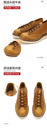 KOWM cow leather Hiking shoes Brown trekkin boots men  low cut workwear big toe shoes trendy casual ankle shoes walking sneakers