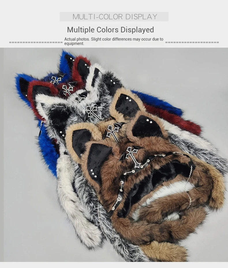Gothic Plush Cat Ear Beanie – Y2K Punk Warm Cap