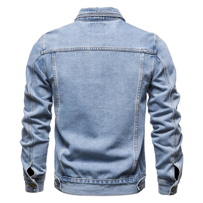 Vintage Solid Denim Motorcycle Jacket - Slim Fit Casual Cotton Coat