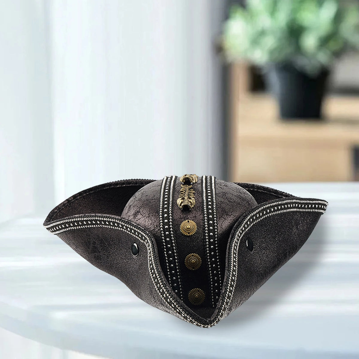 Pirate Hat for Women Men Creative PU Leather Tricorn Costume Hat for Halloween Cosplay Party Supply Costume Props