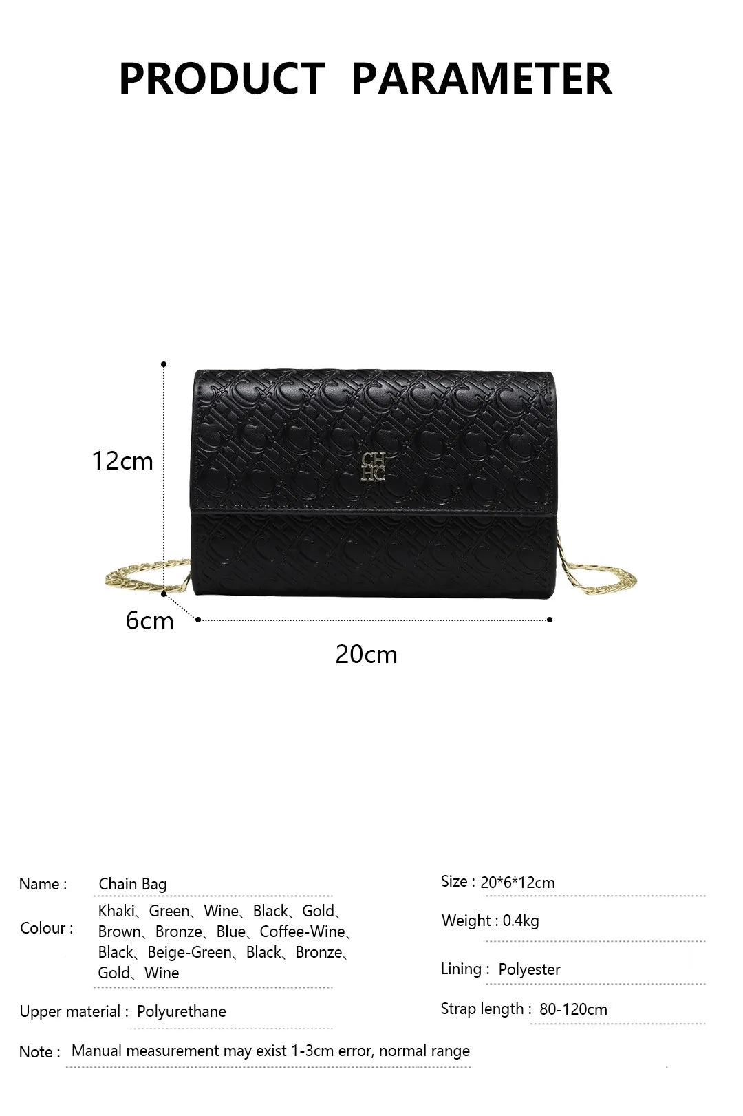 Luxury Letter Color Block Crossbody Chain Bag