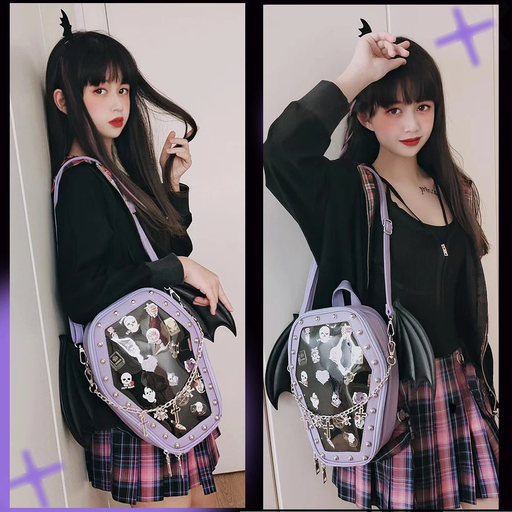 Gothic Punk Coffin Shape Ita Bag Women Clear Backpacks Dark Lolita Handbag and Shoulder Bag Girls Cosplay Designer 2 Insert