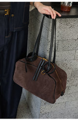 Autumn Winter Women's Cow Genuine Leather Tote Bag Suede Commuting Cowhide Handbags Large Capacity Designer Luxury Velvet Bags