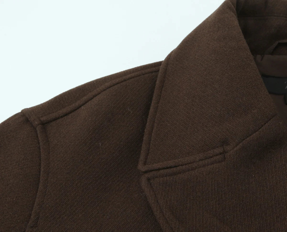 NLZGMSJ Vintage Casual Chic Women Overcoat Solid Pockets Double-breasted Short Coat New Fashion 2025 Winter Holiday Coats