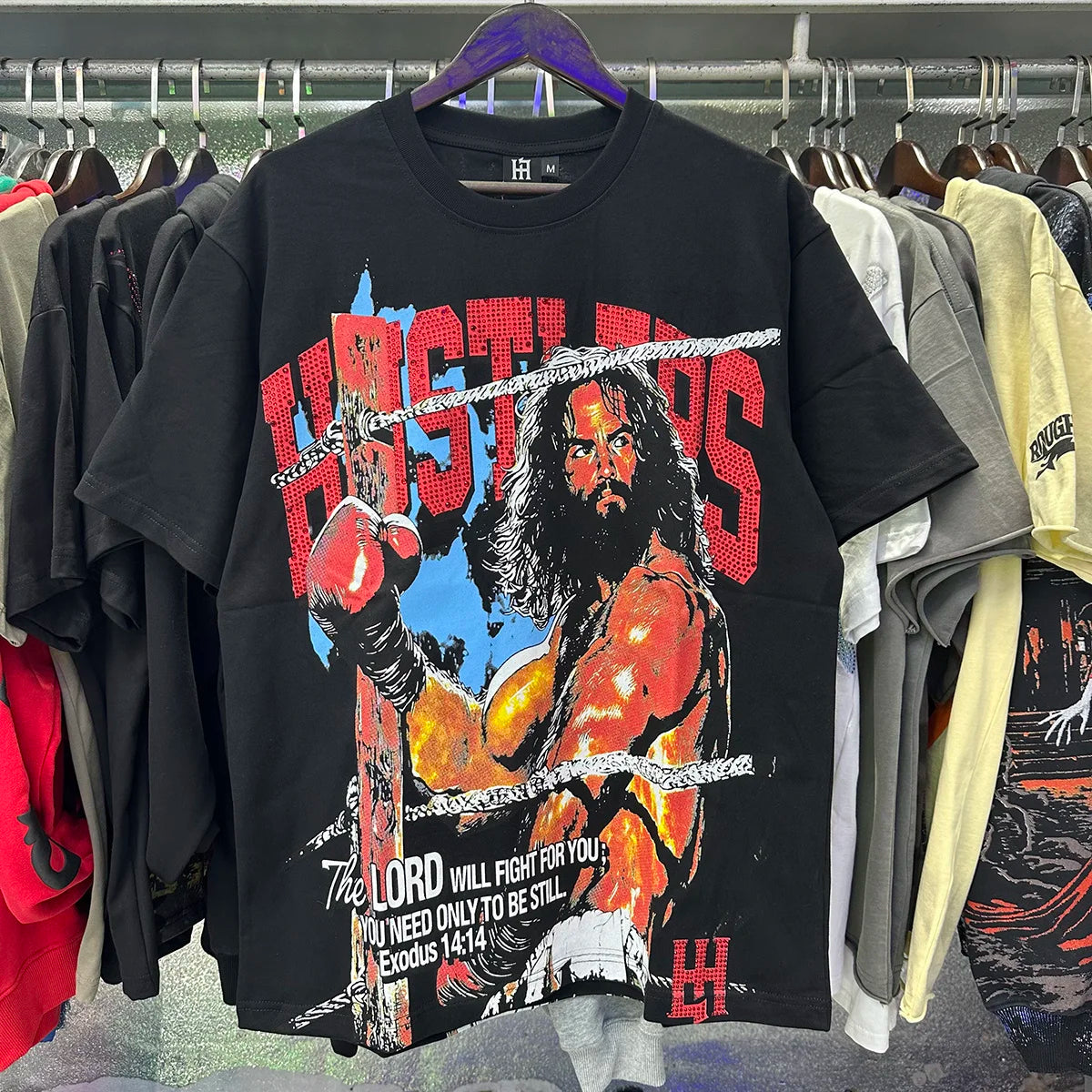 Oversized Rhinestone Cotton Crew Neck T-Shirt