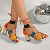 Women's Chunky High Heel Sandals — Open Toe Woven Ankle Strap
