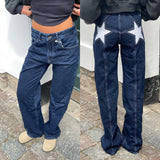 Women's Y2K Star Print Low-Rise Straight-Leg Jeans
