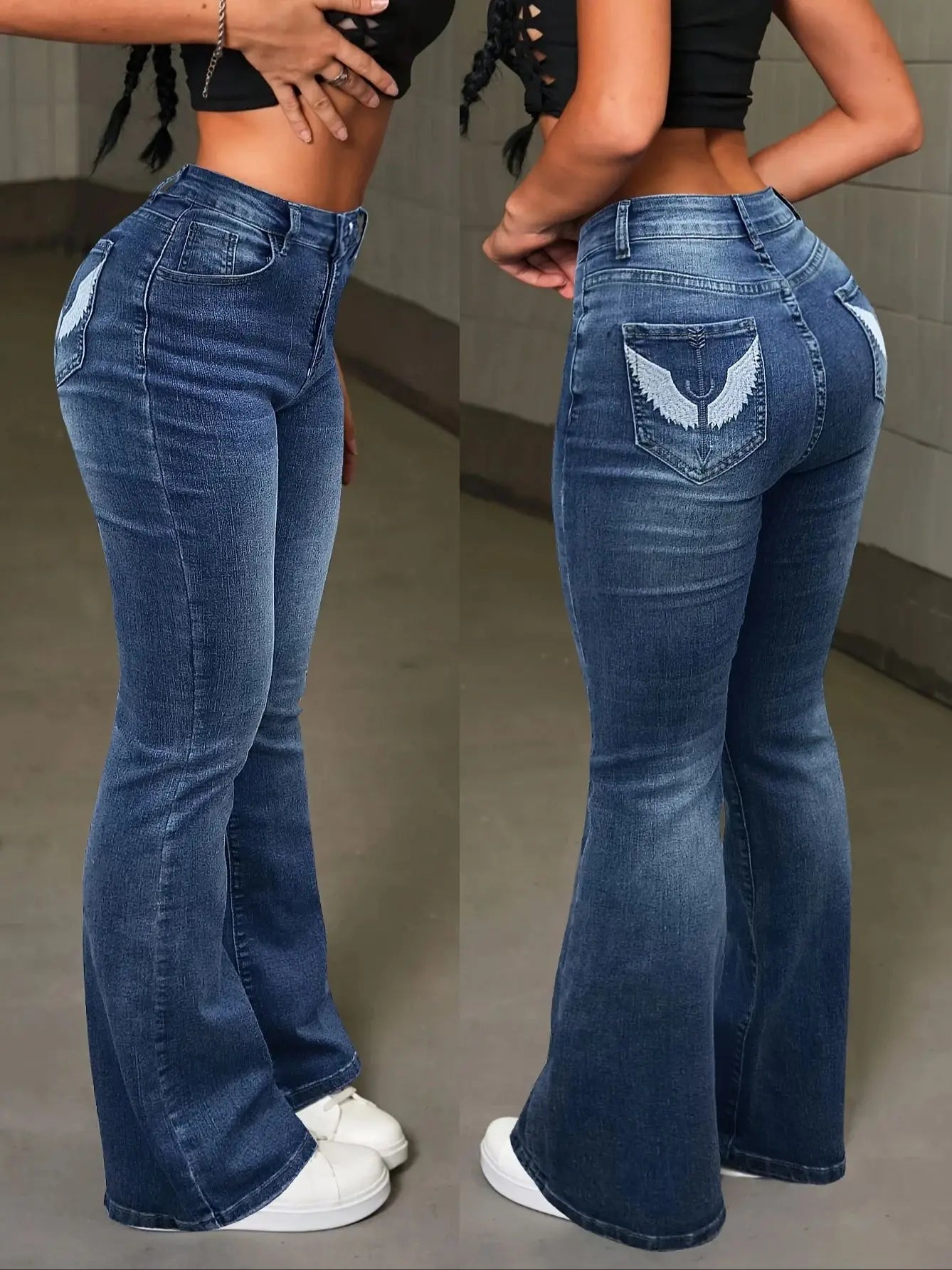 Y2K High-Waist Embroidered Flare Jeans for Women
