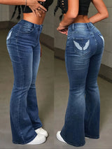 Y2K High Waist Wings Embroidered Flare Jeans