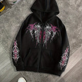 Men's Gothic Dark Print Zipper Hooded Casual Sports Sweatshirt Zipper Jacket Autumn and Winter New Casual Retro Street Style Top