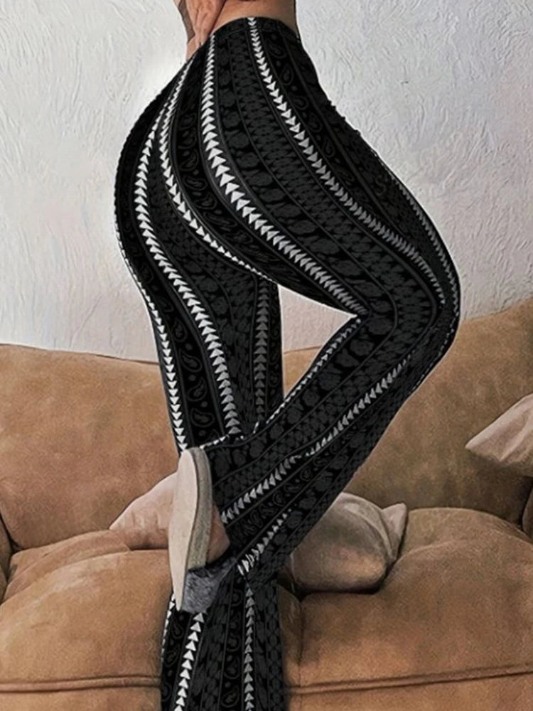 Retro Print High-Waist Flared Leggings