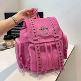 Gothic Punk Backpack Rivets Student School Bag Vintage Duffel Bag with Cross Stud Design Women Large Capacity Travel Bag
