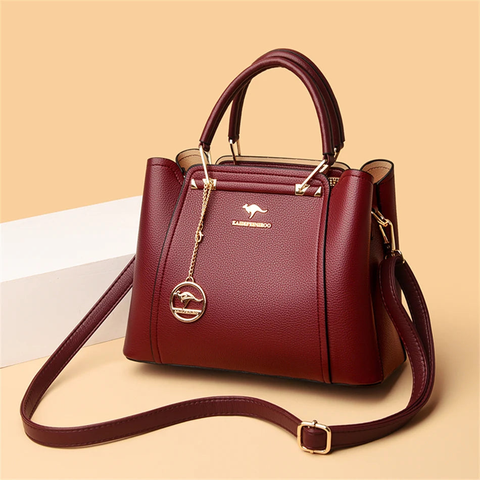 Luxury Triple-Layer Leather Tote & Crossbody