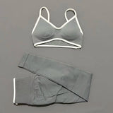 2Pcs HISTELLO Women's Seamless Yoga Fitness Set Ignite Sculpt Scrunch Leggings Strappy Halter Bra Gym Sports Fitness Outfit