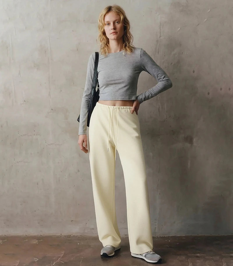 Autumn Burgundy Sweatpants Women Straight Leg Sport Pants Cotton Ladies Coffee Basic Joggers Wide Leg Women's Pants And Trousers