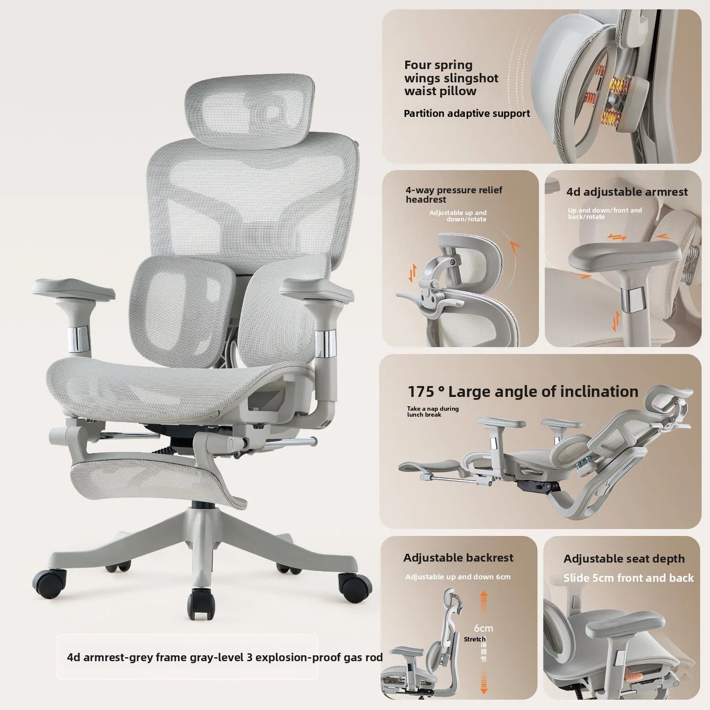 Ergonomic Gaming Chair with 6D Armrest & Lumbar Support