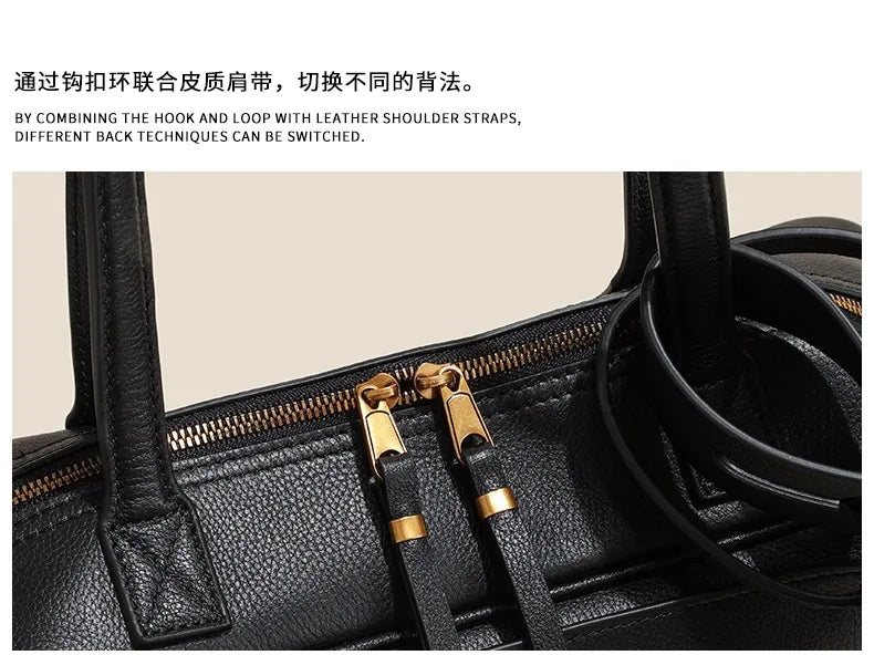 High Version Genuine Leather Pillow Bag for Women 2026 New All-Match Large Capacity First Layer Cowhide Bowling Bag for Women