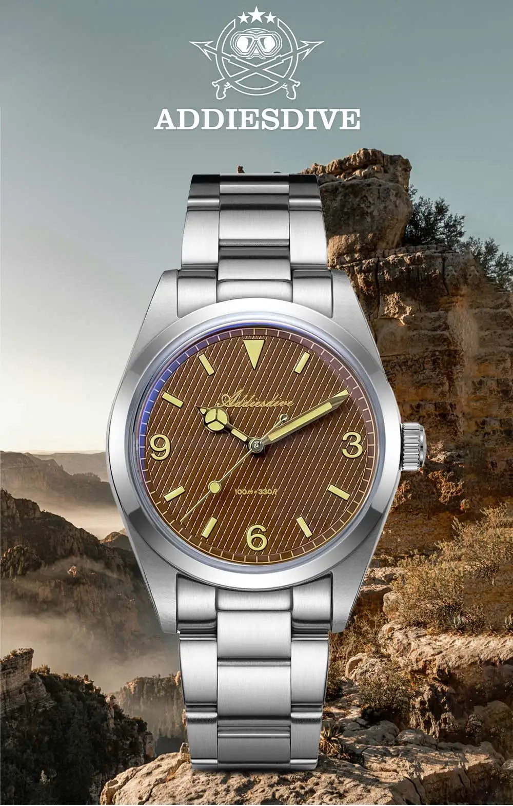 ADDIESDIVE 36mm Men Watch Luxury 200m Waterproof Super Luminous Bubble Glass Stainless Steel Wrist Watch Quartz Watches For Men