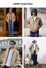 MADEN Men's Vintage Khaki Moto Jacket