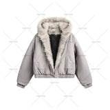 Y2K American Black Retro Wool Collar Thickened Cotton Jacket Men And Women Fashion Punk Vintage Streetwear Loose Casual Jackets