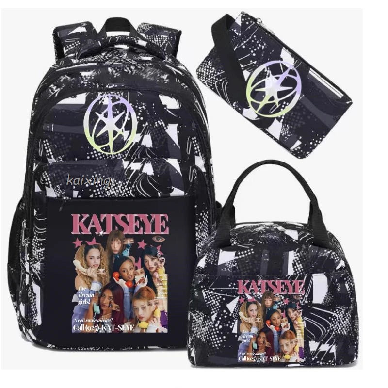 Hot Katseye Funny Print Backpacks WIth Lunch Bags Multi-pocket Camouflage Teens Travel Laptop Backpack Women School Bag Mochila