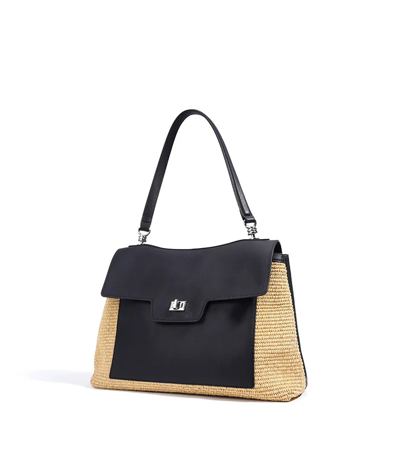 Summer 2026 Women's Raffia Woven Tote Bag Split Leather Crossbody Straw Messenger Bag Grass Weaving Shoulder Bag for Ladies New