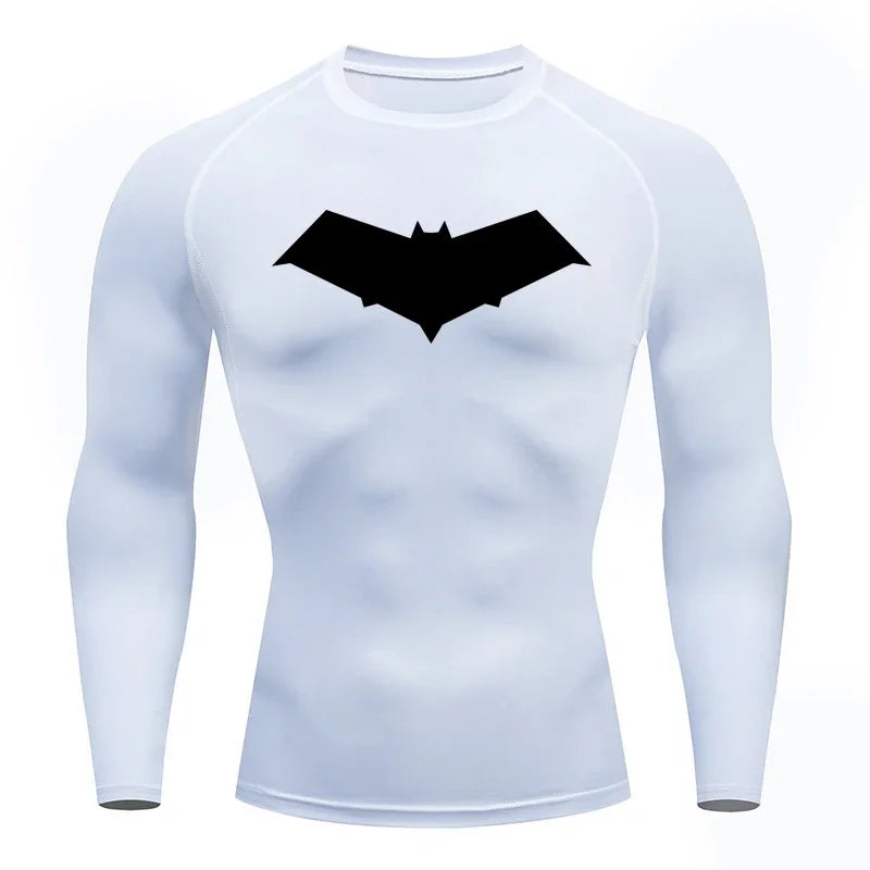 Summer Casual Run Compression T-Shirt Men Tops Bat Print Quick-Dry Fitness Gym Sportswear MMA Rashguard Jersey Workout Tee Male