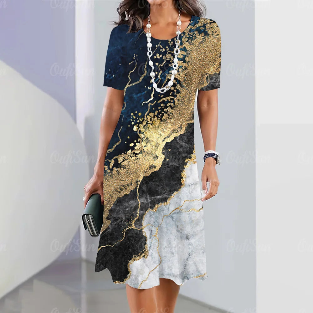 Elegant Graphic Print Midi Dress