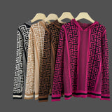 Geometric Knit Hoodie & High-Waist Wide-Leg Pants Set