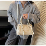 Vintage Rivets Pillow Bag Large Capacity Zipper Single Shoulder Bag Top Handle Patent Leather Crossbody Women's Bag Women