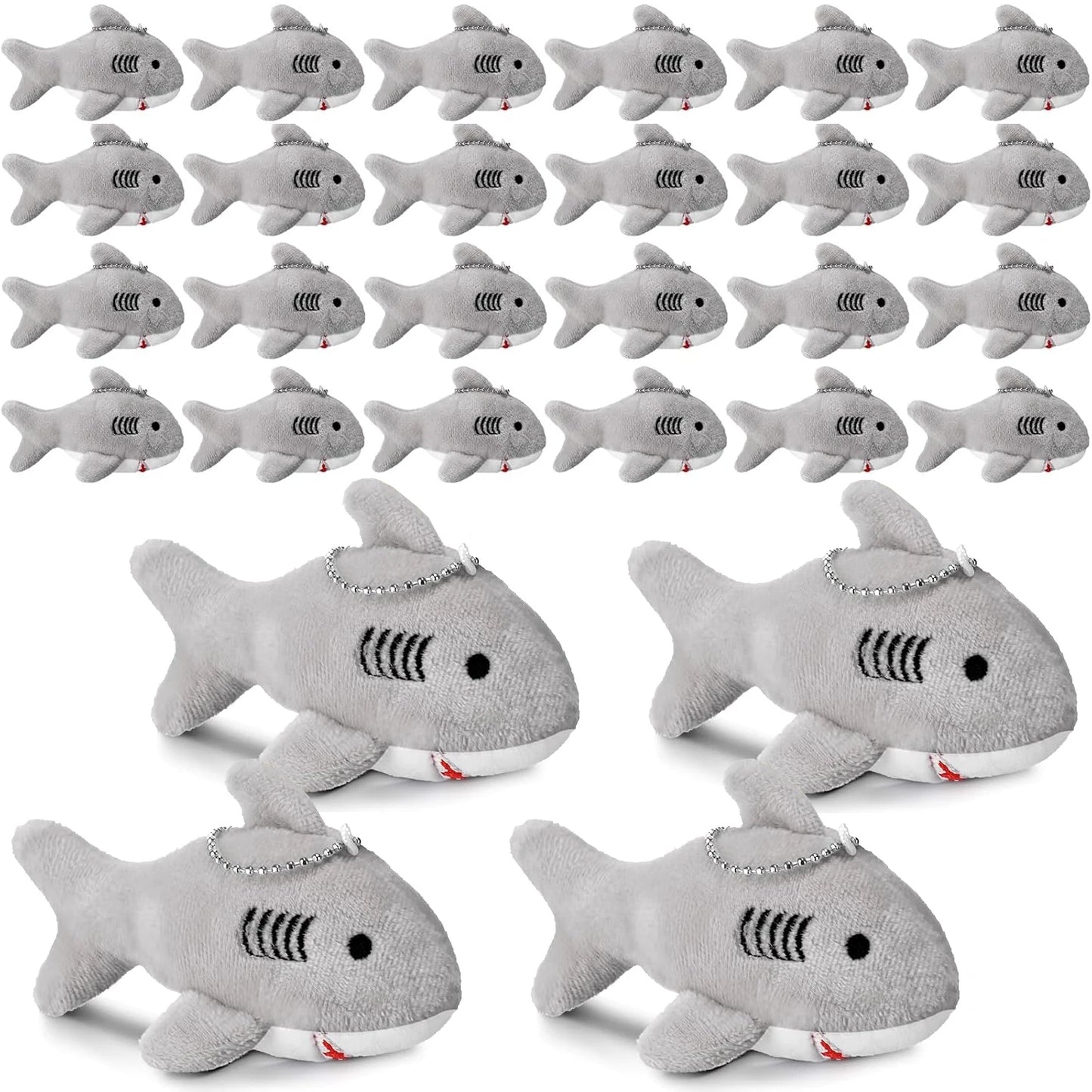 12-48Pcs Shark Plush Keychain Mini Stuffed Animal 3.94" Shark Party Favors Bulk Soft Tiny Shark Keychain Shark Backpack Keychain
