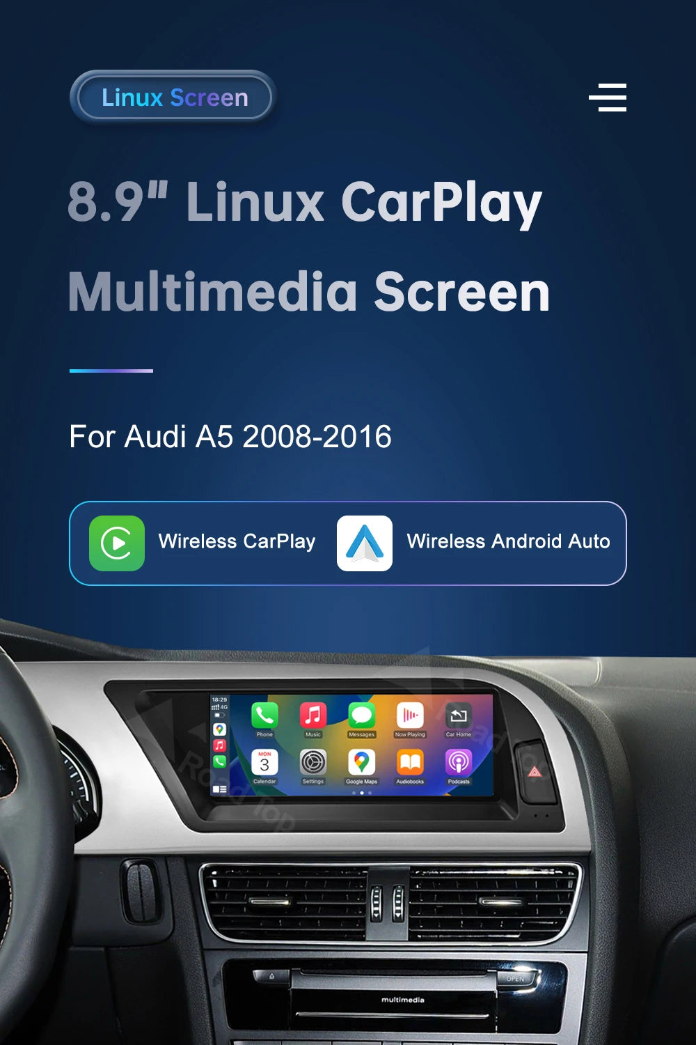 Road Top Touchscreen Display for Audi A5 S5 | CarPlay & Android Auto