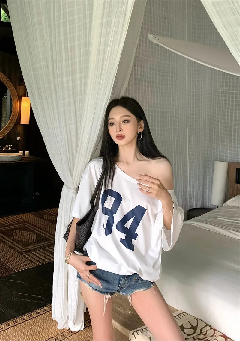 Vintage Print One-Shoulder Tee