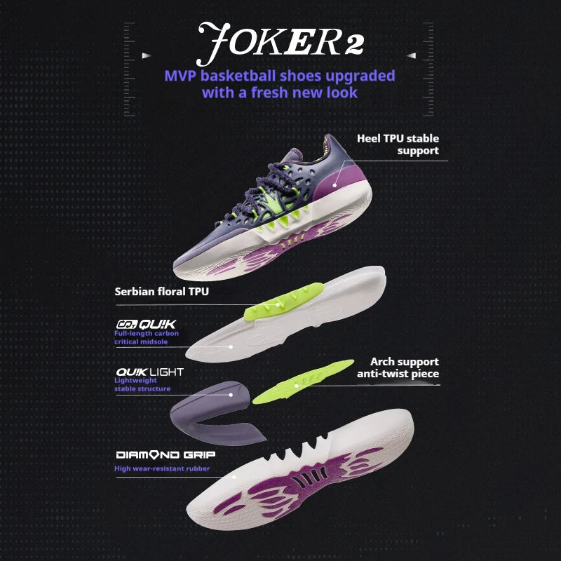 361 Degrees Joker 2 Low Men Basketball Shoes New Nikola Jokic Breathable Shock-Absorbing Wear-resistant Male Sneaker 672611110