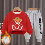 Kids' Winter Cartoon Bear Fleece Tracksuit