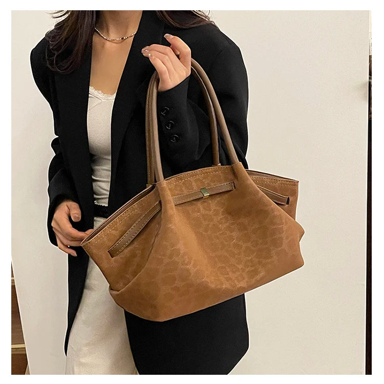 2025 Leopard Print Suede Women Tote Bag with Inner Pocket Underarm Bag Large Capacity Satchel Bag for Work Travel Purses Handbag