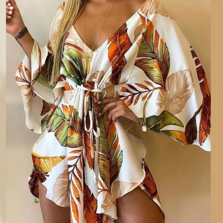Bohemian Floral V-Neck Mini Dress