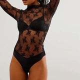 Floral Lace Sheer Mesh Long Sleeve Top