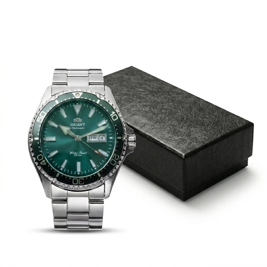 Orient Men Automatic Mechanical Diving Watch 20Bar Water Resistant Week Date Calendar Luminous Stainless Steel Sports Wristwatch