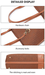 CH Fashion Women's Large Capacity Tote Bag Monogram Embossed Handbag with Metal Daily Commute Work Shoulder Bag