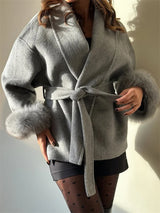 Fox Fur Trim Wool Overcoat