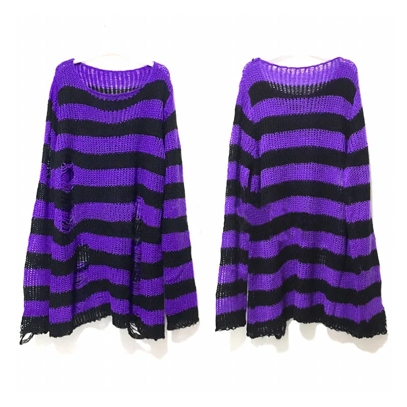 Gothic Striped Distressed Unisex Sweater