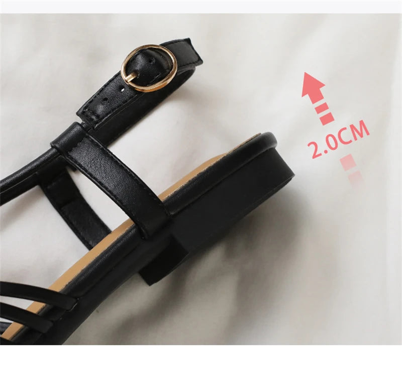 Women's Narrow Band Roman Flat Sandals — Buckle Strap Gladiator Beach Shoes