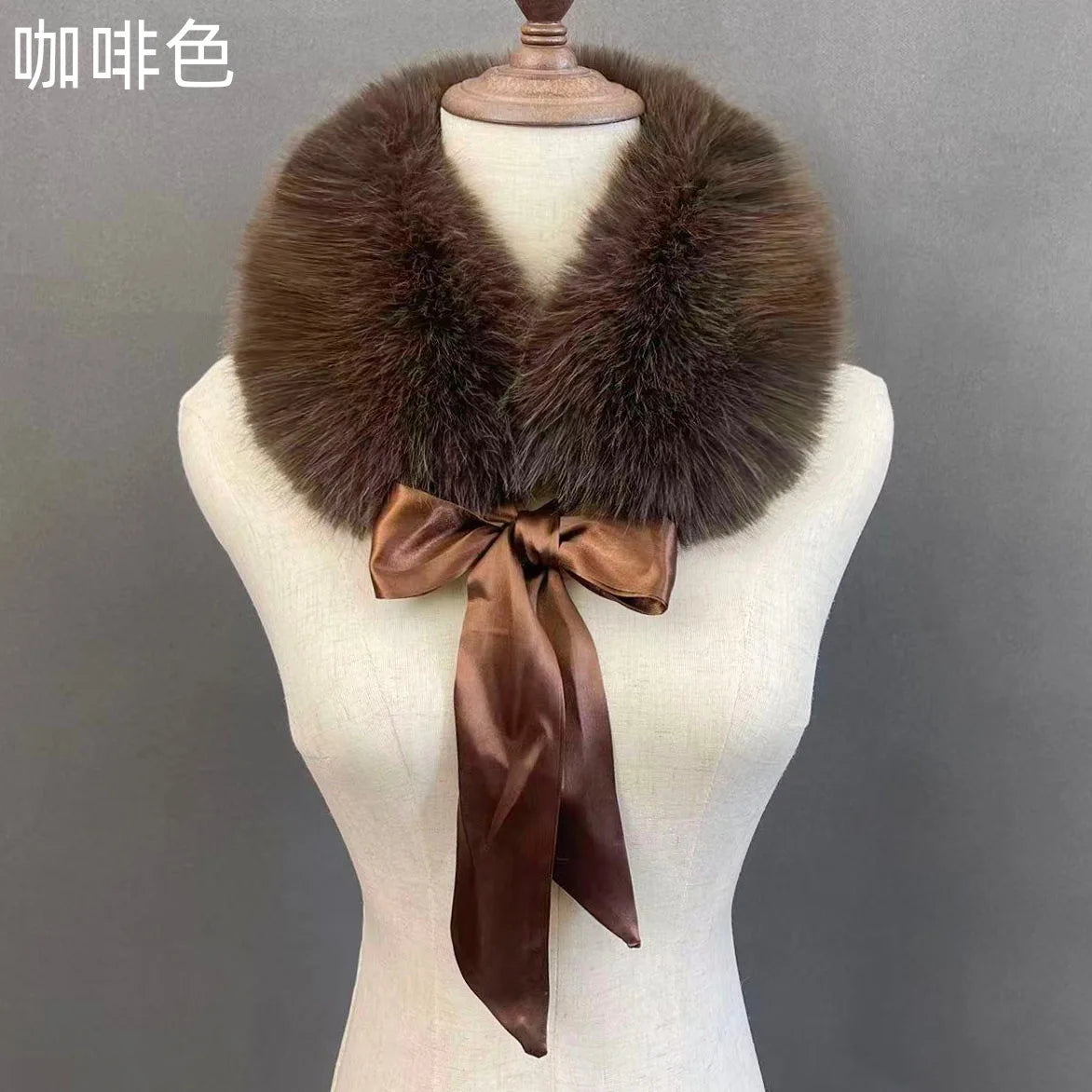Fluffy Faux Fur Headband Neckerchief 2 in 1 Winter Thermal Plush Ear Warmer Collar Scarf  Satin Ribbon Bow Women Hair Band