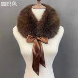 Fluffy Faux Fur Headband Neckerchief 2 in 1 Winter Thermal Plush Ear Warmer Collar Scarf  Satin Ribbon Bow Women Hair Band