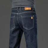 Winter Warm Fleece Jeans Men's Thick Thermal Casual Straight Denim Pants Male Business Work Stretch Trousers New Clothing