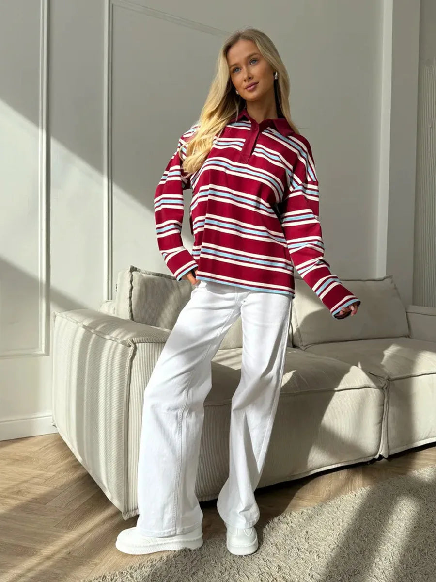 Vintage Striped Oversized Polo Shirt